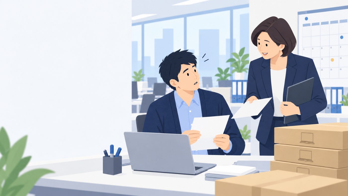 部長から依頼を受ける佐藤さん